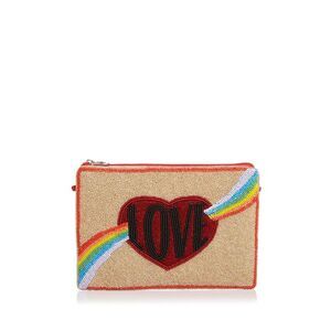 NWT From St. Xavier Women's Red Beaded Printed Chain Strap Clutch Handbag Purse